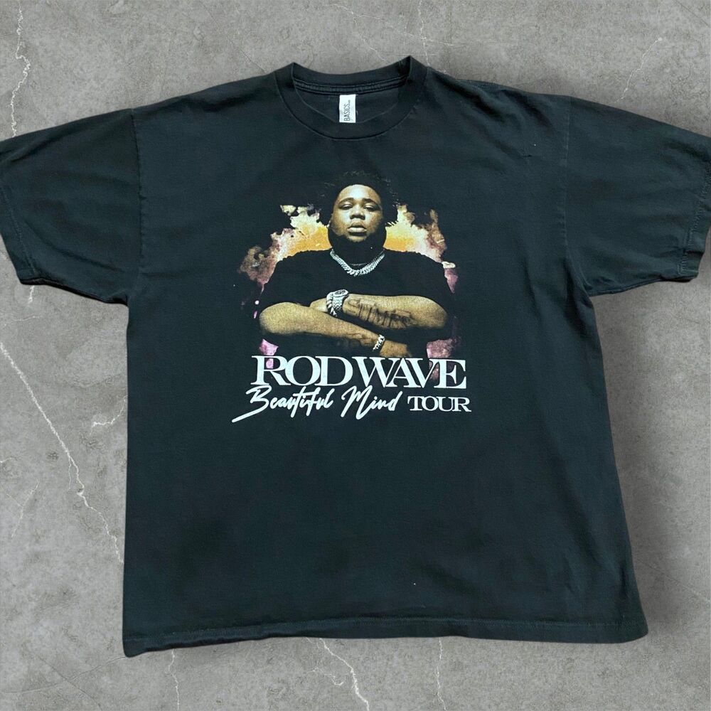 Basics Rod Wave Beautiful Mind Tour Concert Rap Black T-Shirt Men's Size XL